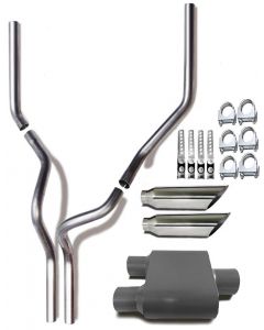 1995 Ford F-250 dual tail pipes performance exhaust system kit with Short Muffler